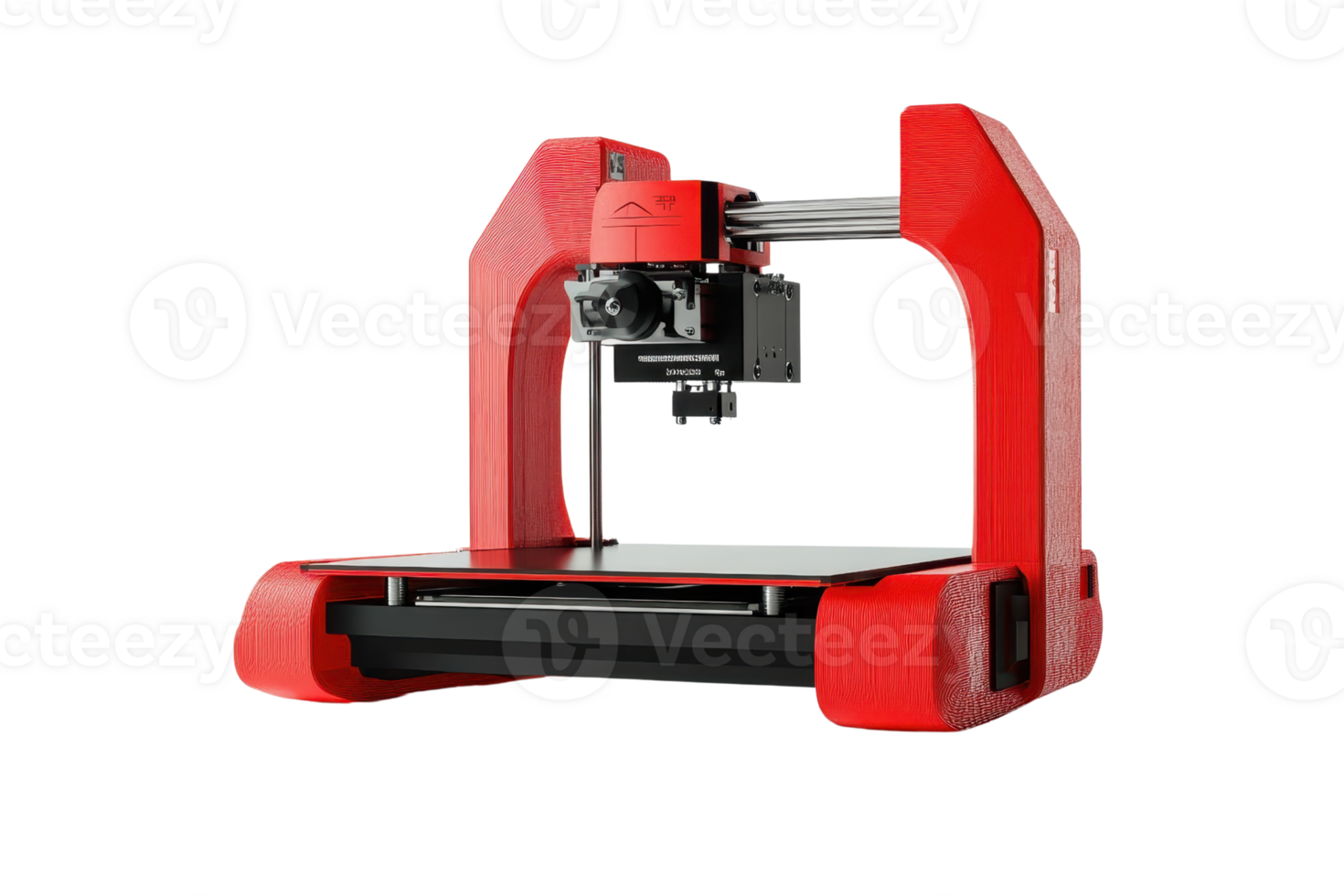 Red 3D printer isolated on transparent background. Modern technology for prototyping and manufacturing. High precision and innovative equipment. png
