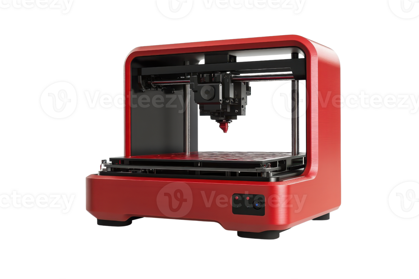 High-quality red 3D printer for creative projects and rapid prototyping, isolated on a transparent background. png
