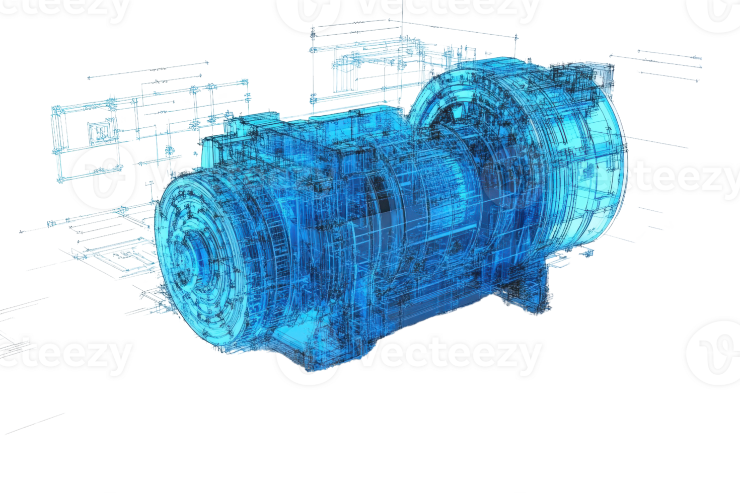 3D digital blueprint of industrial machine highlighting intricate components and mechanical engineering design expertise. png
