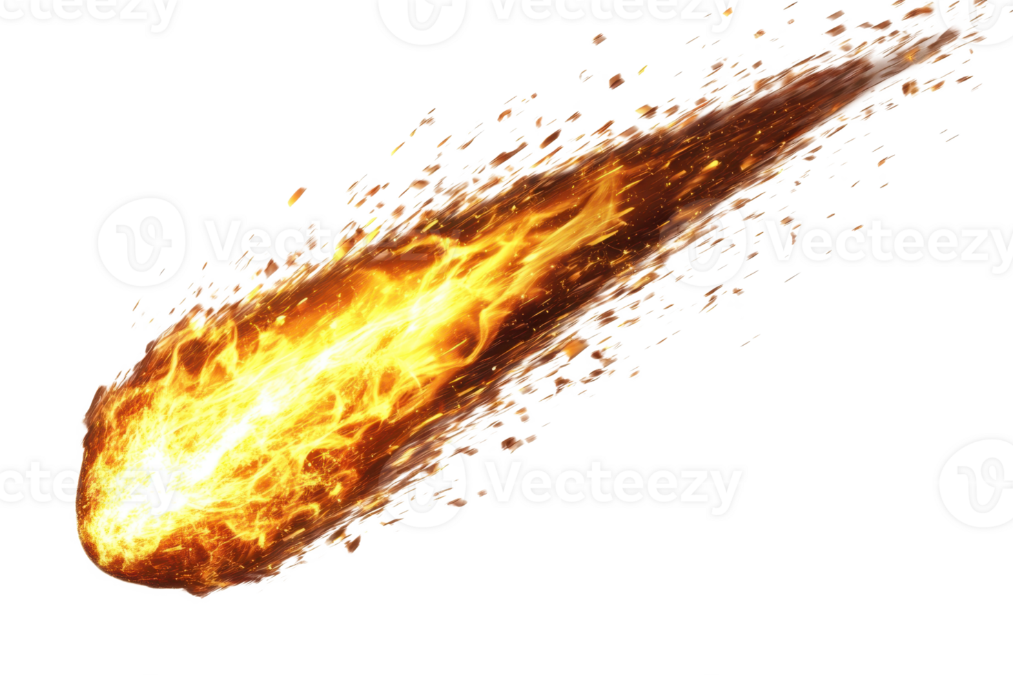Bright fiery meteor streaking across space against a transparent background. showing intense flames and radiant light, symbolizing cosmic energy. png