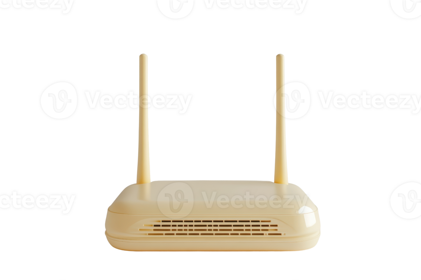 Minimalist beige wireless router with dual antennas, perfect for modern home or office internet connectivity solution. png