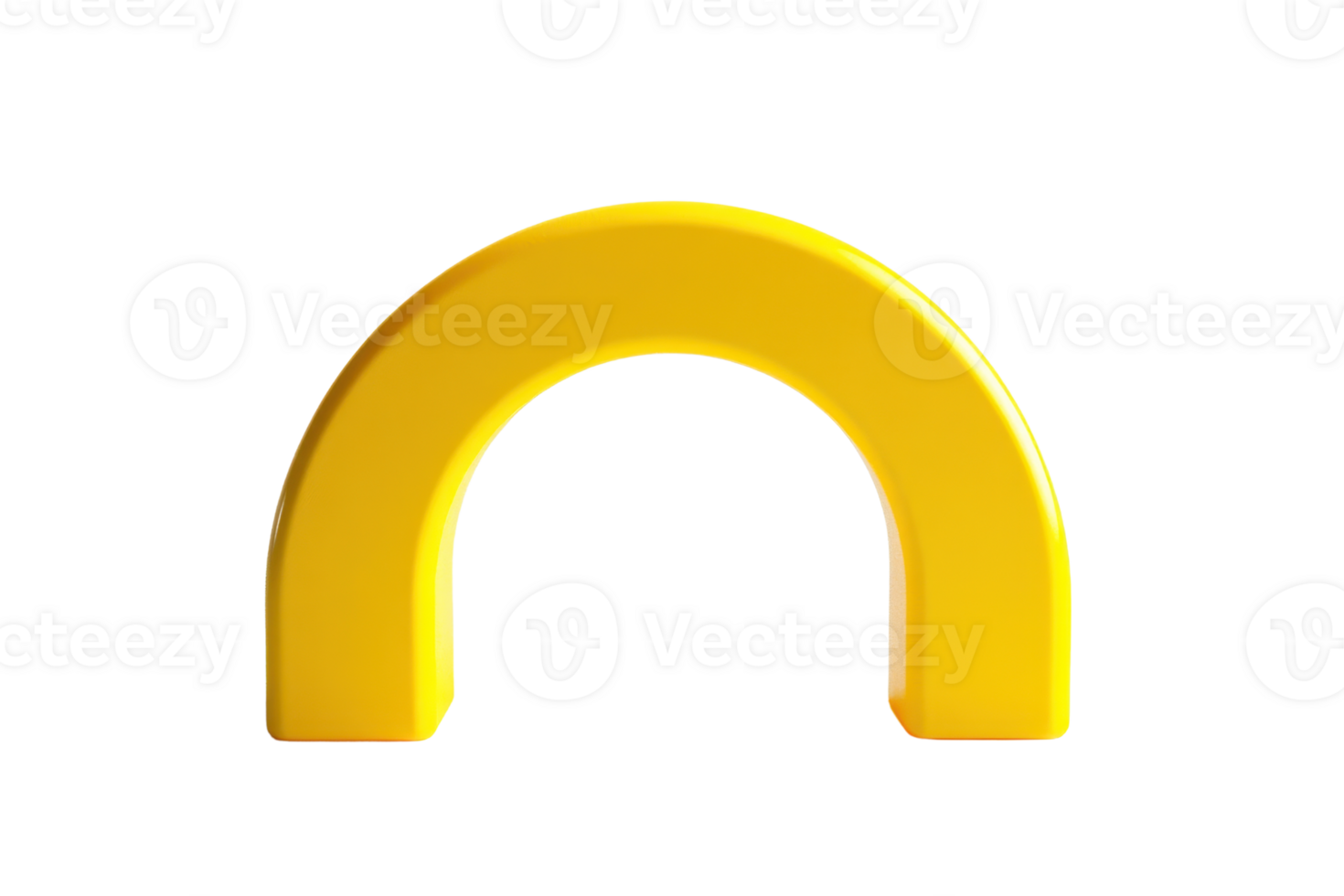 Bright yellow arch-shaped object with a smooth surface, isolated on a transparent background. Simple and modern design for various creative uses. png