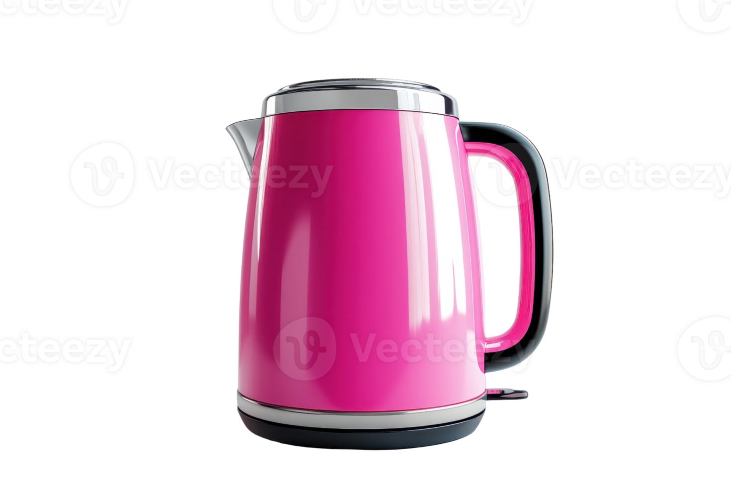 Bright pink electric kettle isolated on transparent background. modern household appliance for boiling water, stainless steel design. png