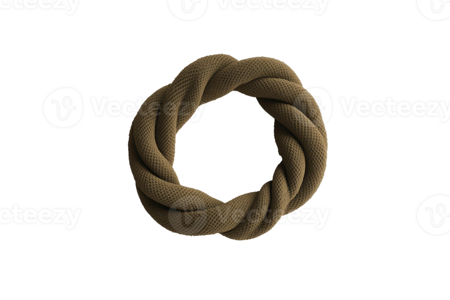 Close-up of a circular, braided rope object on a transparent background. showcasing texture and design. png