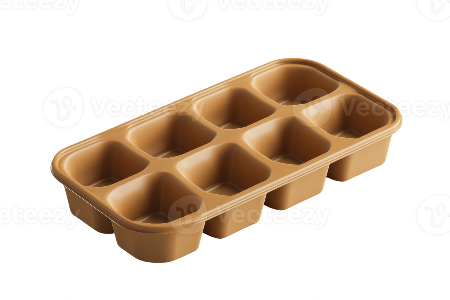 Brown silicone mold with eight cavities for baking, ice cubes, or crafts. Easy to clean and versatile for kitchen or DIY projects. png