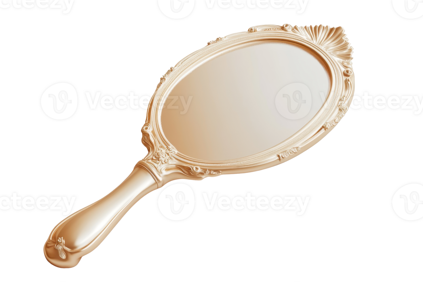 Elegant vintage hand mirror with ornate design and reflective surface, perfect for personal grooming and decoration. png