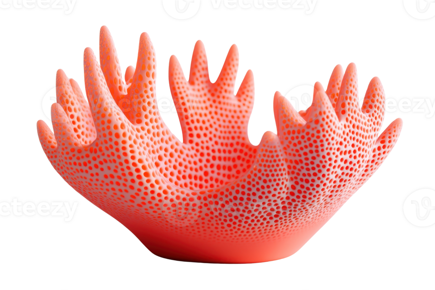Bright red coral-shaped sculpture with a porous surface, artfully designed for decor. Vibrant, captivating piece that adds flair. png
