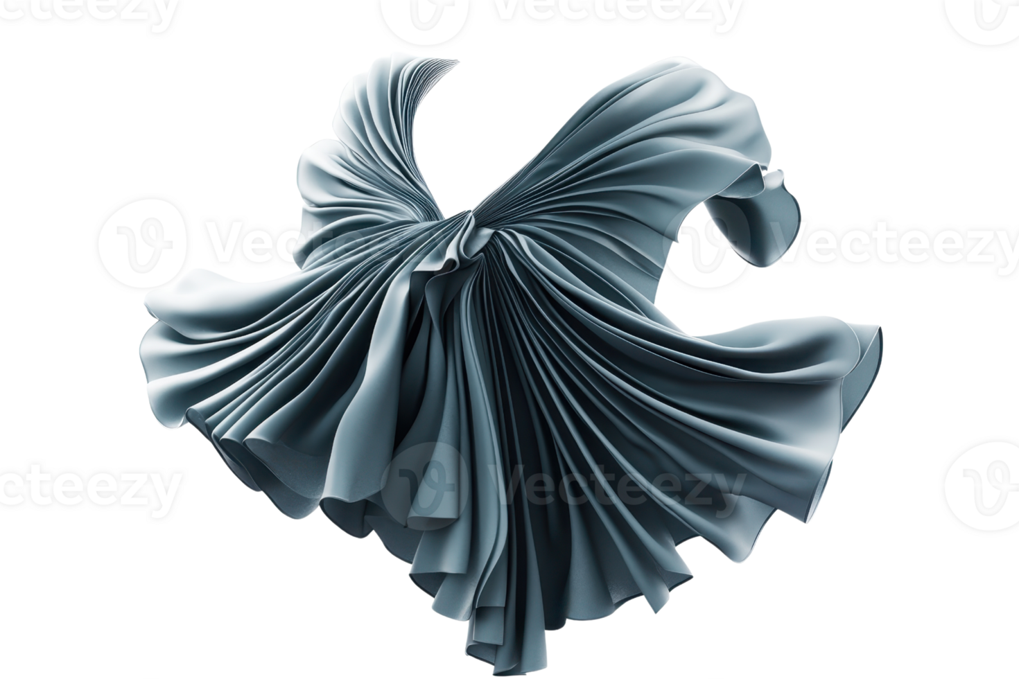 Abstract flowing fabric in grey, elegantly draped and suspended against a transparent background. creating a dynamic visual effect. png