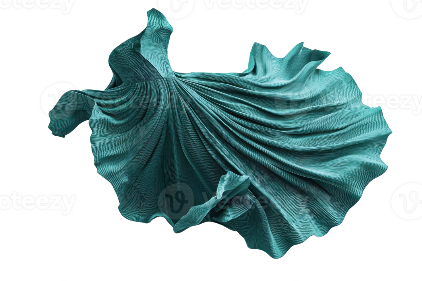 Abstract teal fabric wave isolated on transparent background. flowing motion, artistic textile design, creative texture, fluid fabric art. png