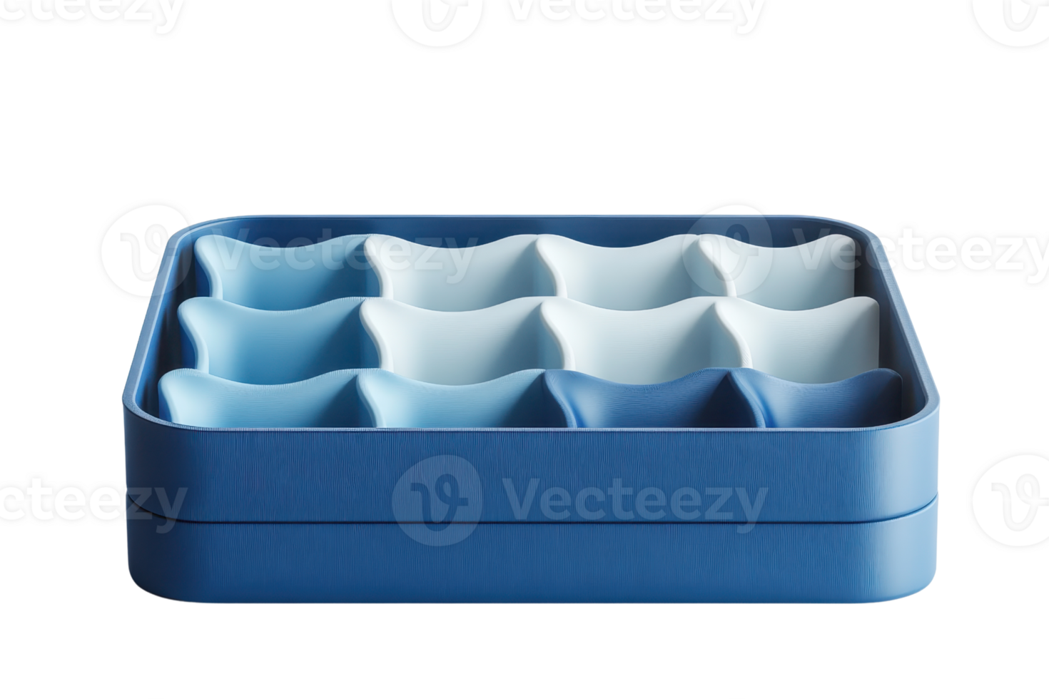 Blue and white ice cube tray with a modern design, perfect for chilling beverages and cocktails. High-quality, durable, and easy to use. png