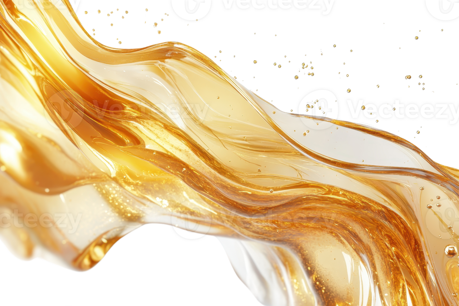 Abstract close-up of golden liquid wave, capturing the fluid motion and shimmering hues, ideal for backgrounds and modern designs. png