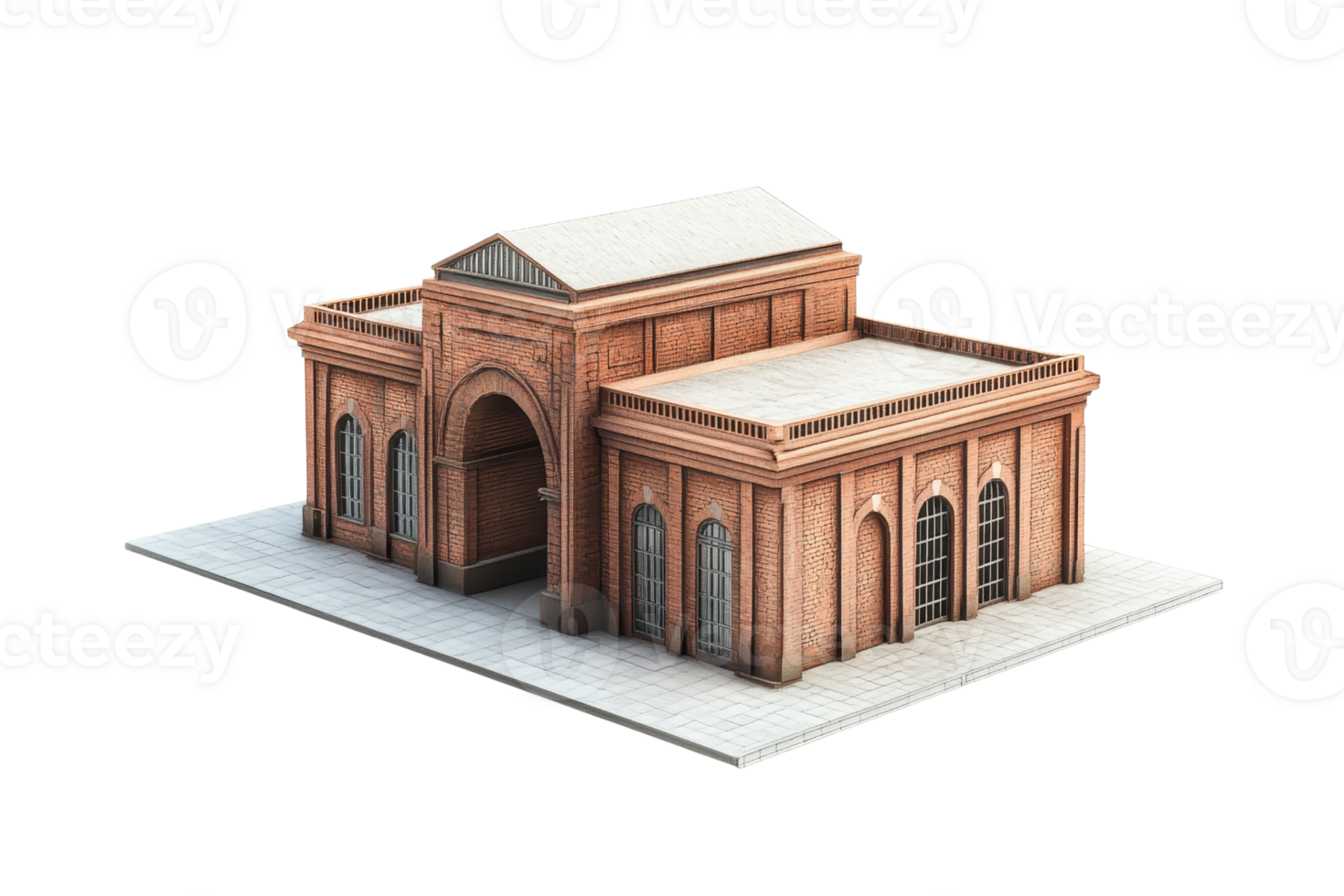 Brick building architecture isolated on transparent background. Classic style, detailed structure. Ideal for design, education, and reference materials. png