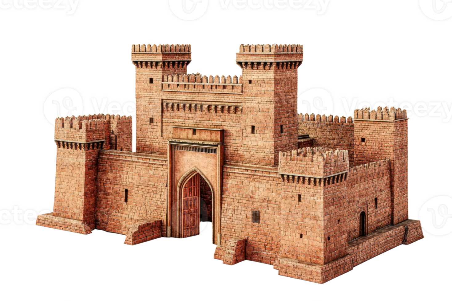 Detailed 3D rendering of a medieval castle with tall towers and fortified walls. Perfect for historical or fantasy themes. png