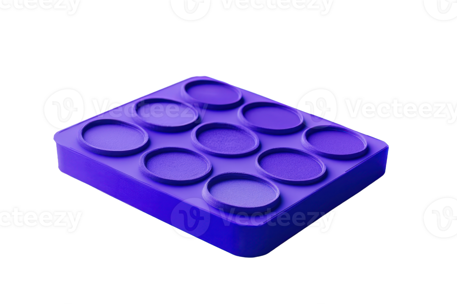 Purple silicone ice cube tray with nine circular molds. Ideal for crafting perfect round ice cubes for cocktails or other beverages. png