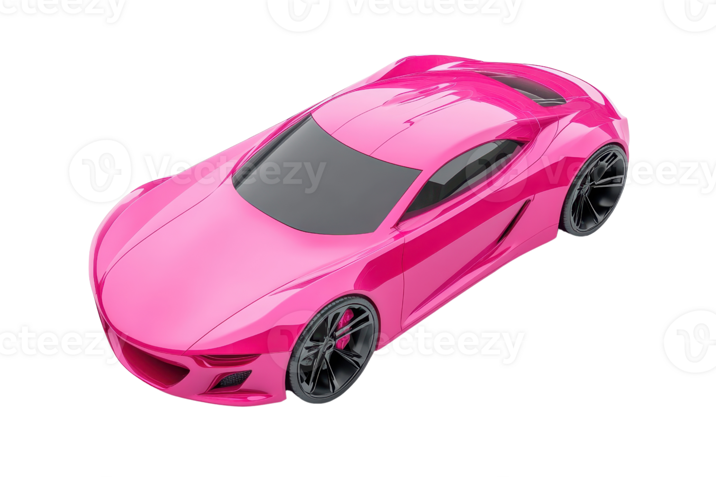 A sleek and modern pink sports car with a stylish design and black wheels, captured in a high-angle view on a transparent background. png