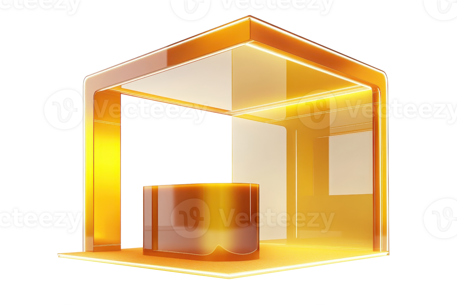 Modern 3D abstract illustration featuring a yellow and orange translucent geometric structure, representing innovation and creativity. png