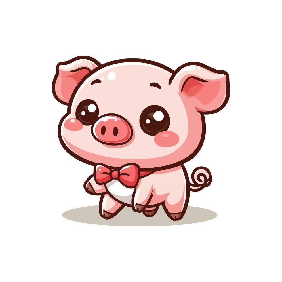 Cute little pig cartoon icon with mascot logo illustration concept vector