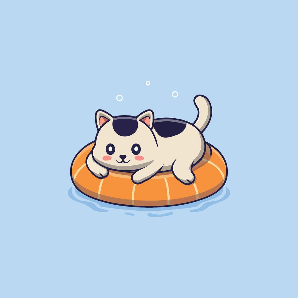 cute cat cartoon sleeping on a swimming float vector