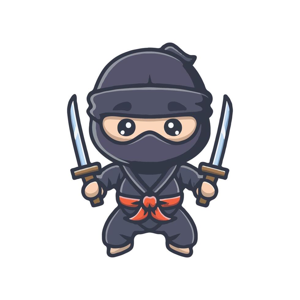 Cute Ninja cartoon with mascot logo icon concept vector