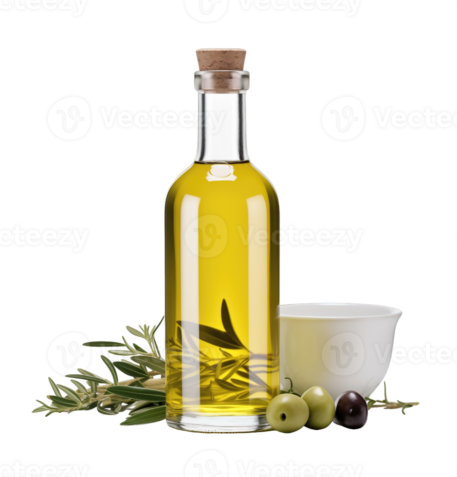 Olive oil glass bottle isolated on transparent background png