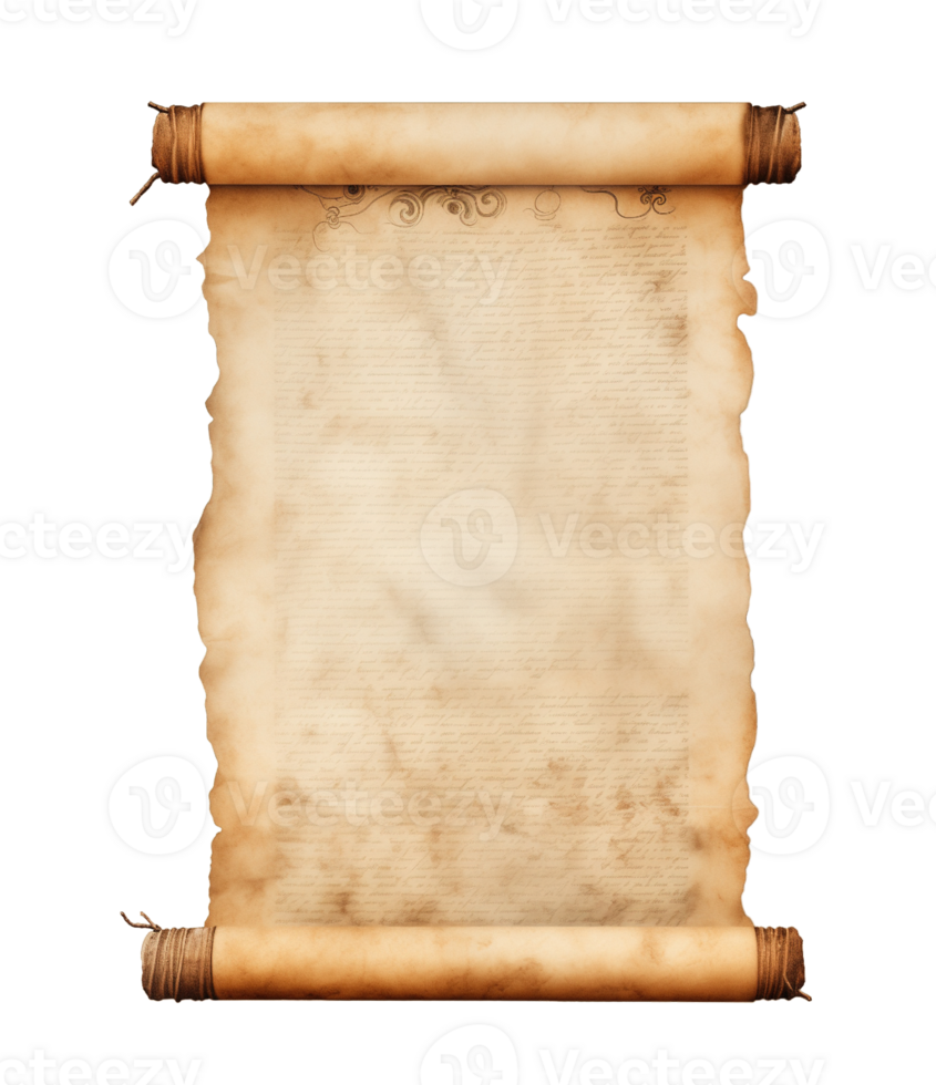 Old paper scroll isolated on transparent background png