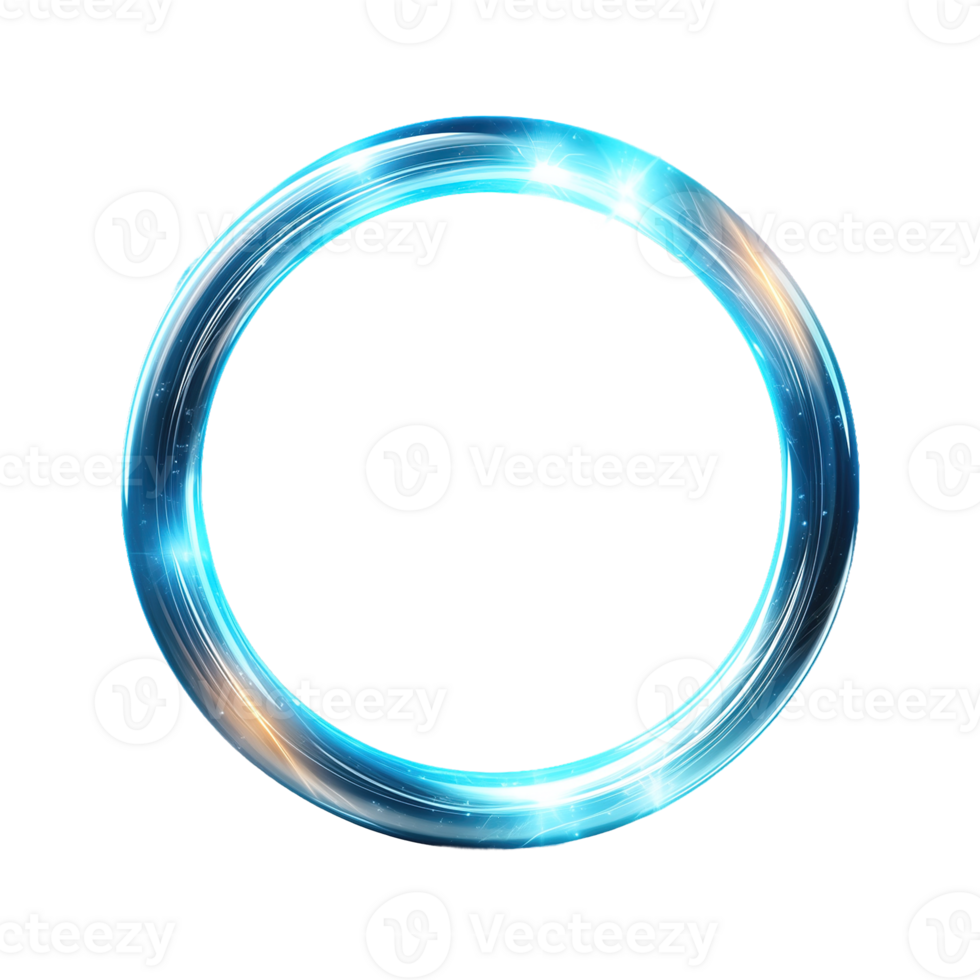 Glowing Blue Neon ring light magic effect isolated on transparent background png