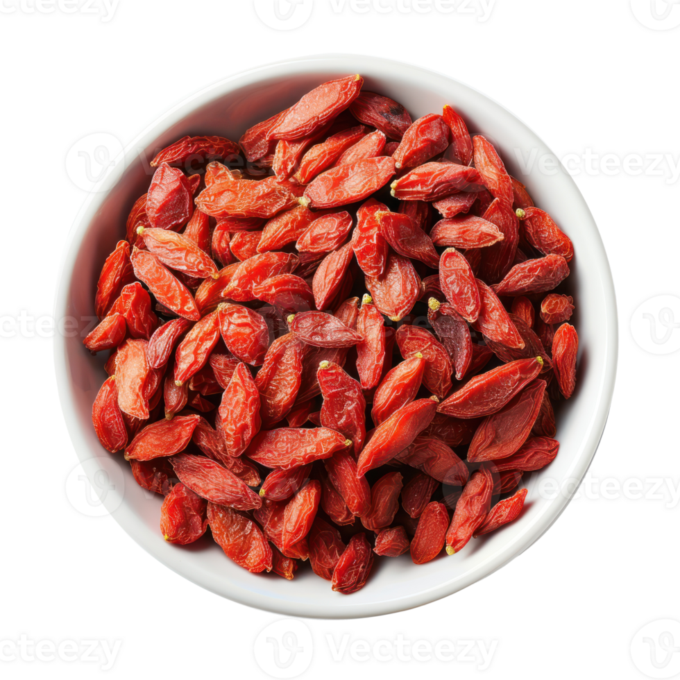 Dry Goji Berries in a bowl top view isolate on transparency background png
