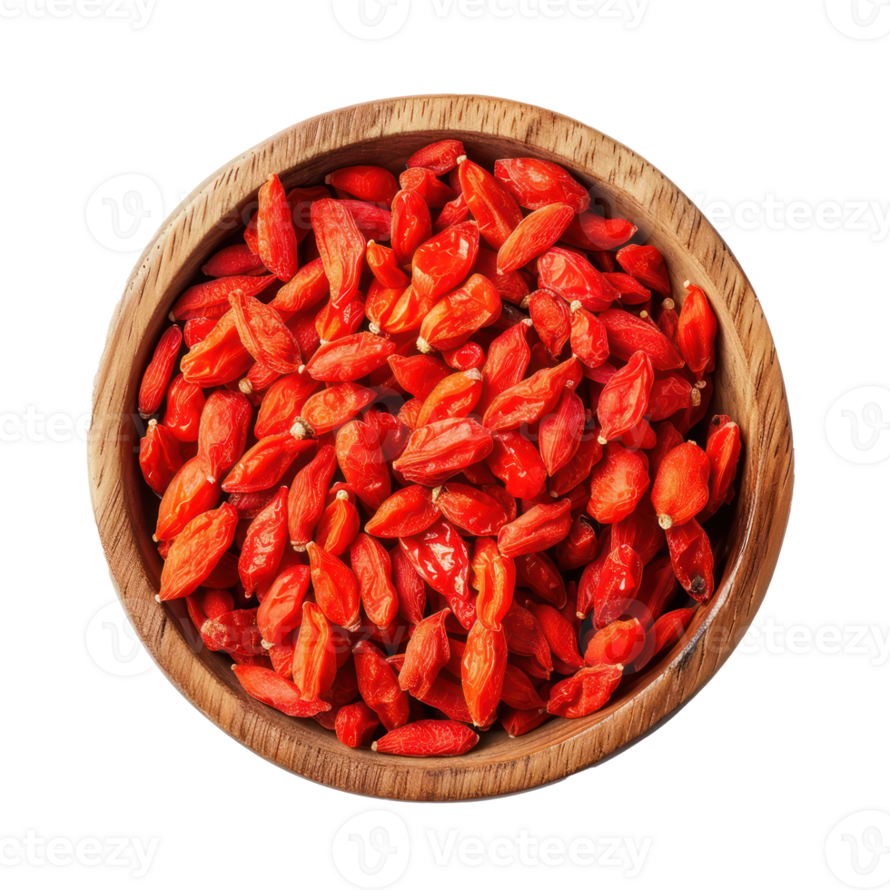 Closeup Goji berries top view isolate on transparency background png