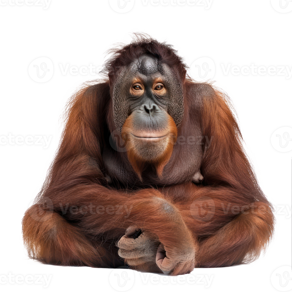 Orangutan front view full body isolate on transparency background png