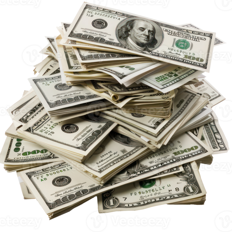 Heap of money. Dollar bills isolate on transparency background png
