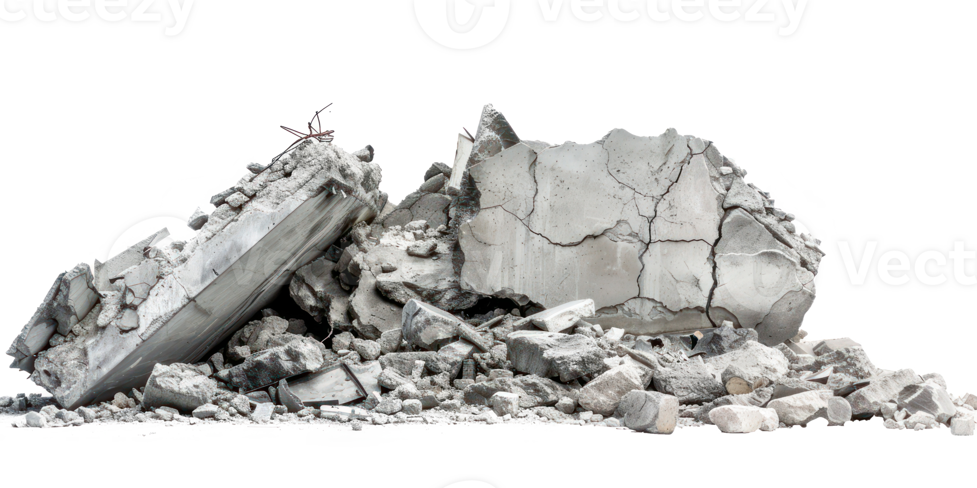 Concrete fragments of a destroyed building isolate on transparency background png
