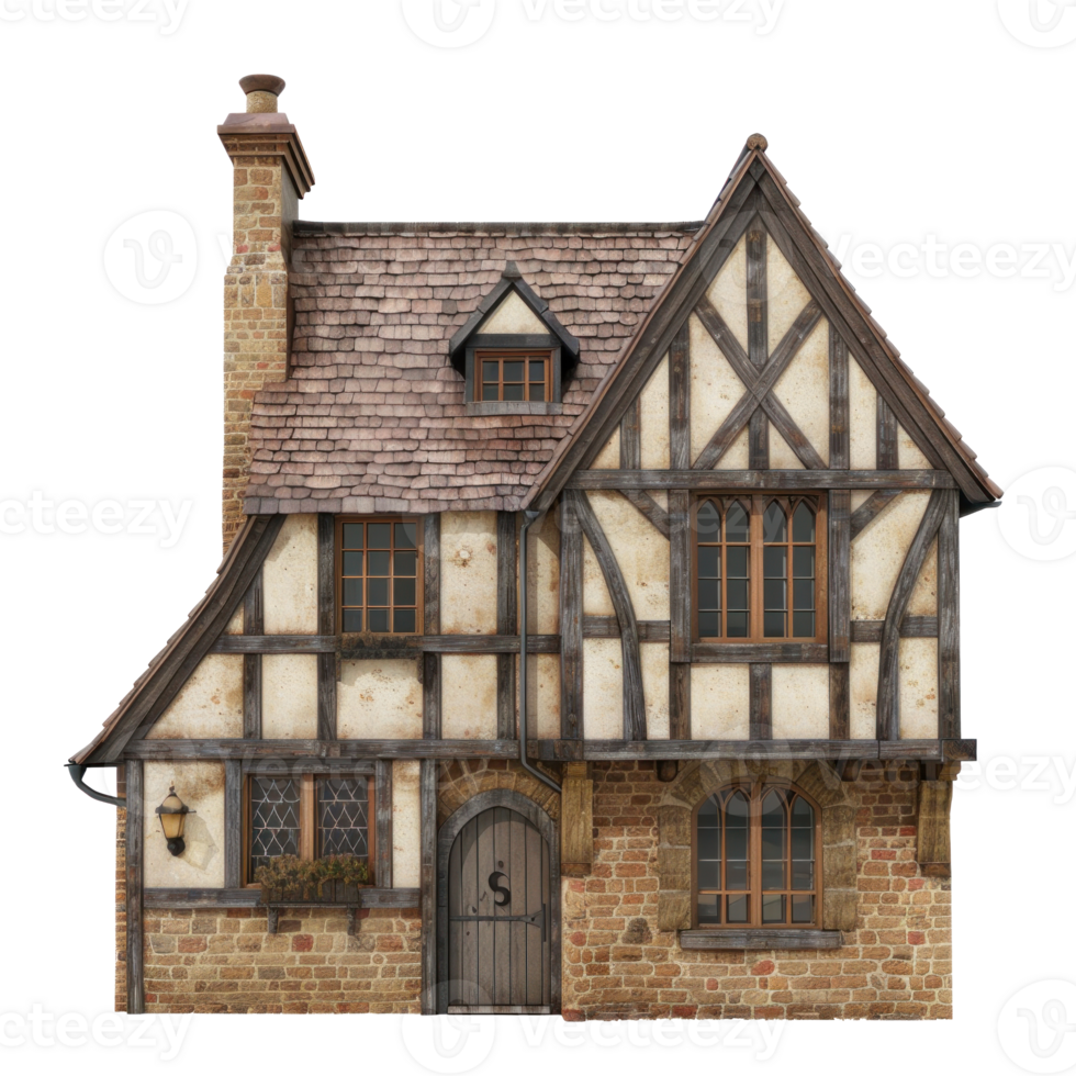Tudor House front view full length isolate on transparency background png