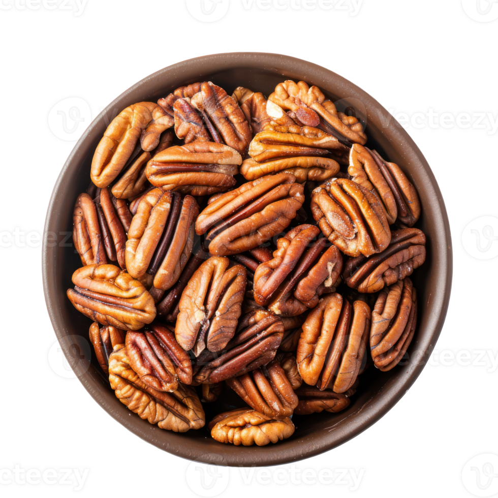 Pecans in a bowl top view isolate on transparency background png