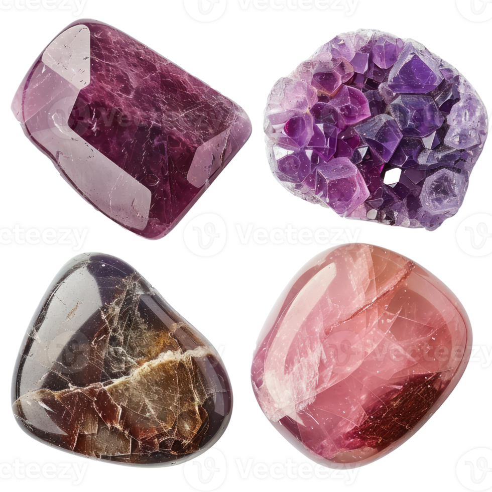 4 different shape of beautiful Gemstone stone top view isolate on transparency background png