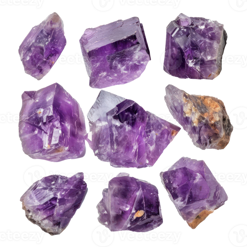 Crystal Stone rough amethyst crystals top view isolate on transparency background png