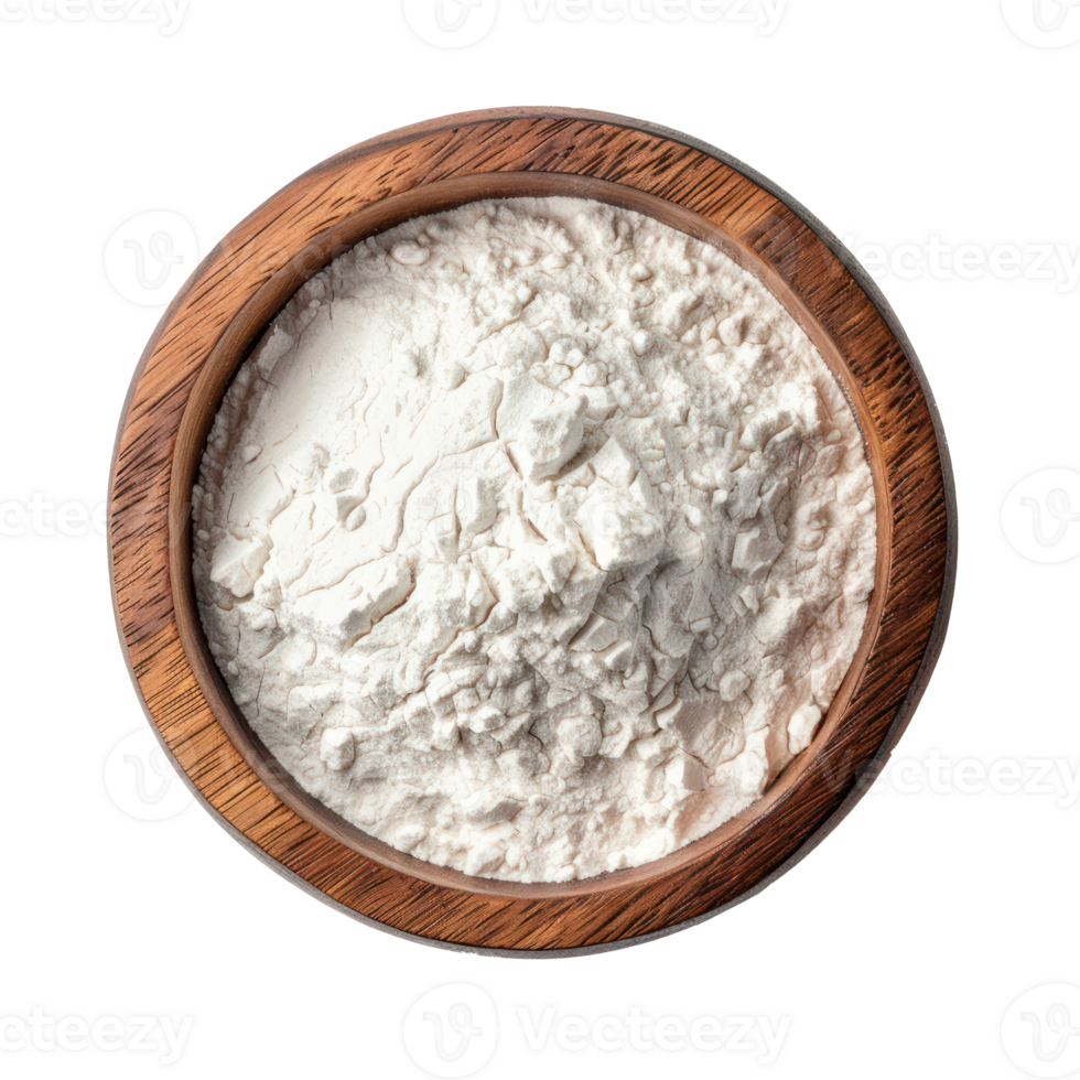 wooden bowl of flour top view full length isolate on transparency background png