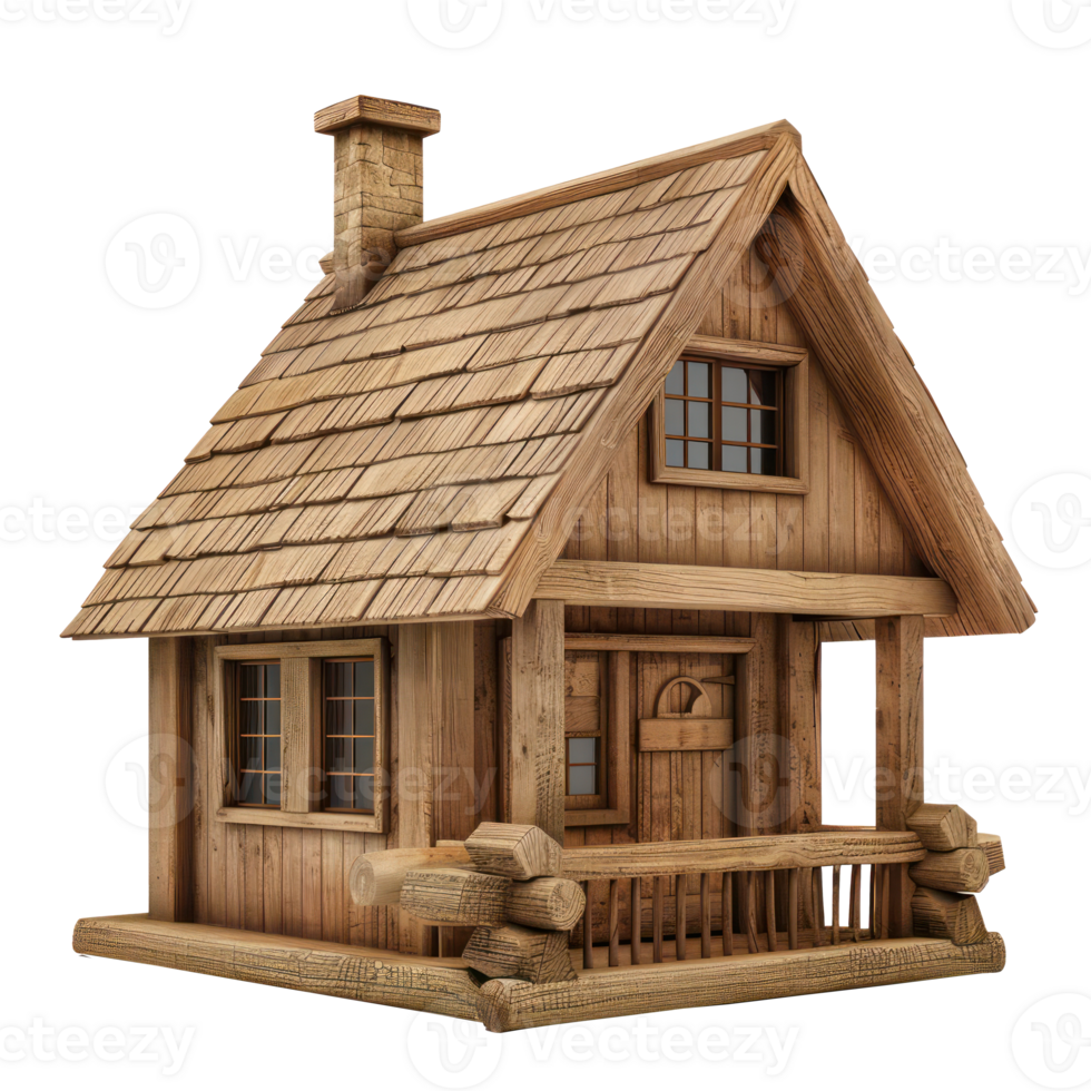 3d house icon made of wood isolate on transparency background png