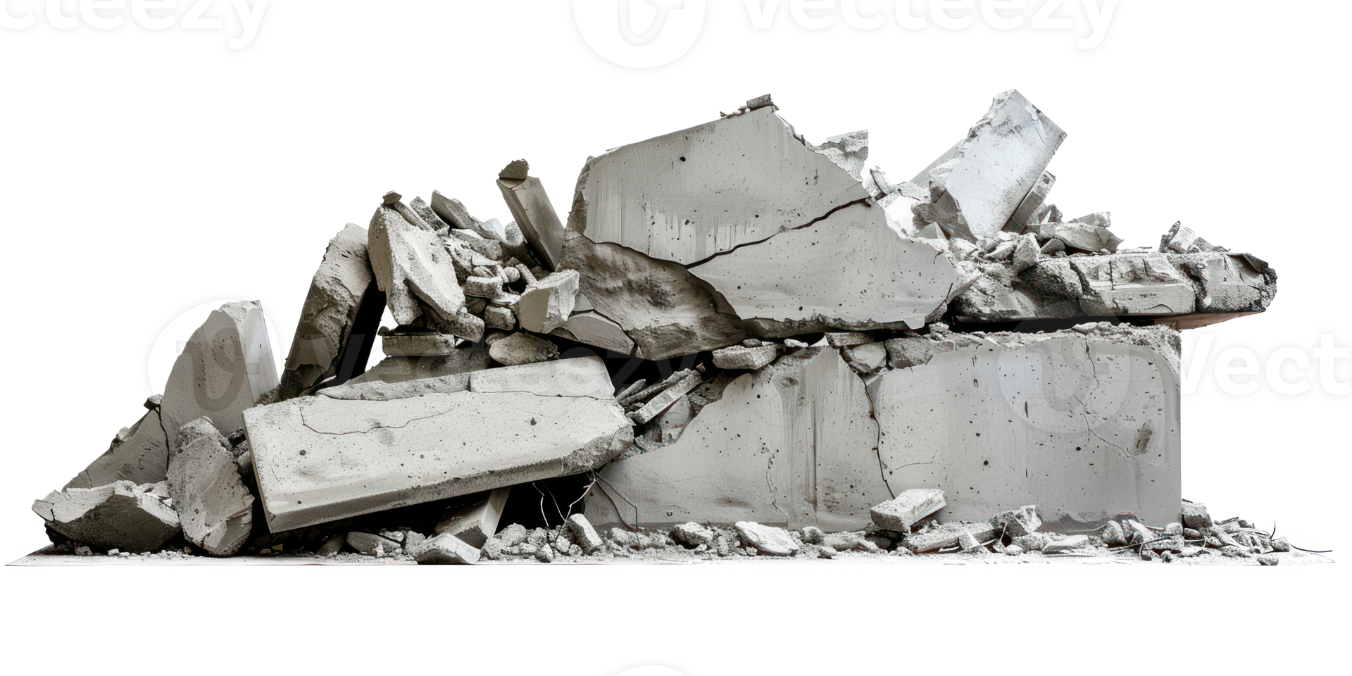 Concrete fragments of a destroyed building isolate on transparency background png