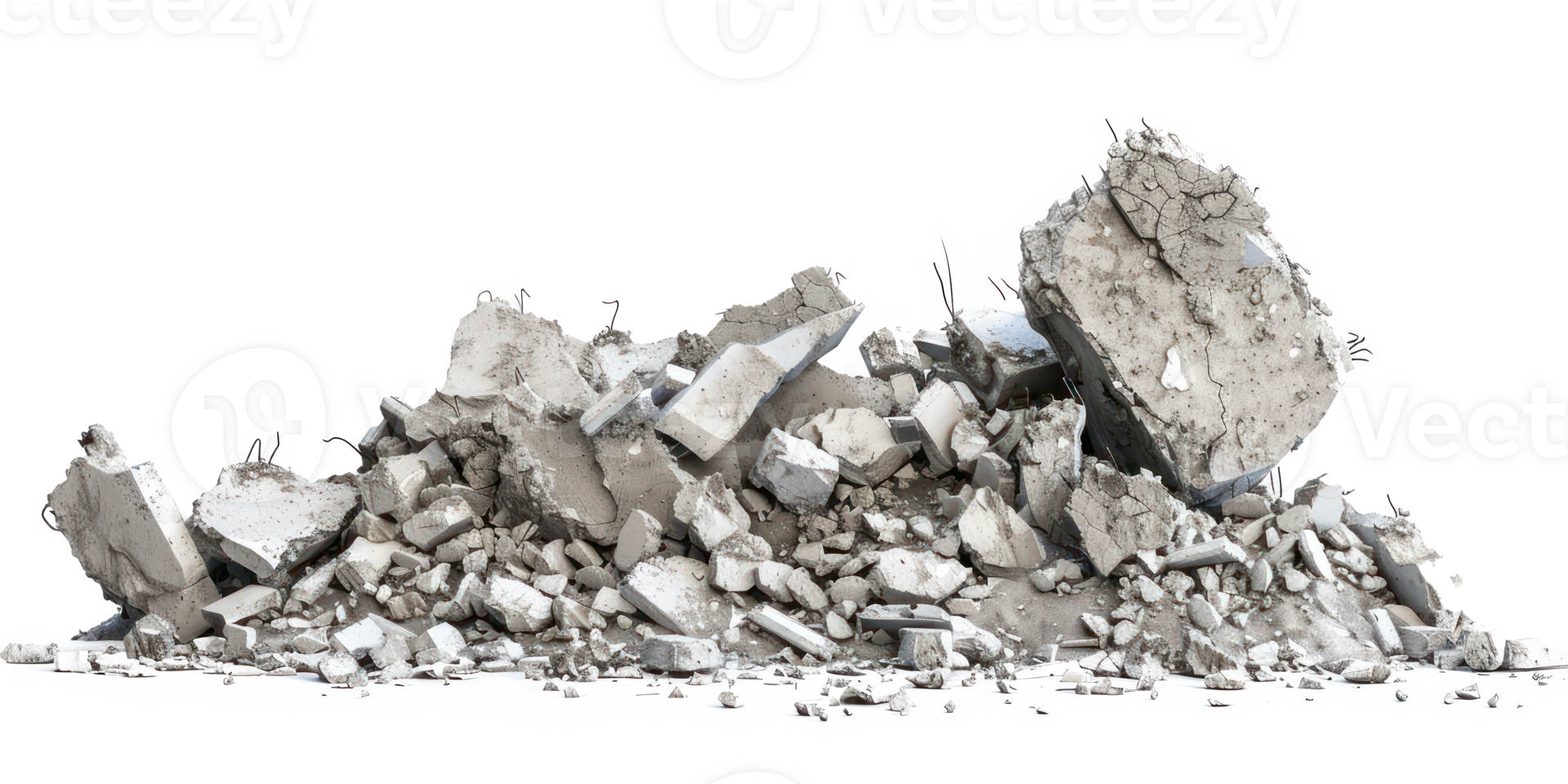 Concrete fragments of a destroyed building isolate on transparency background png