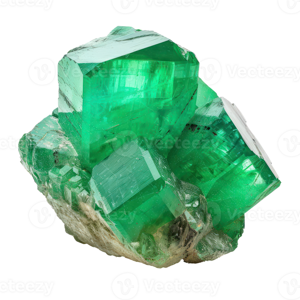 Emerald crystals natural gemstone side view isolate on transparency background png