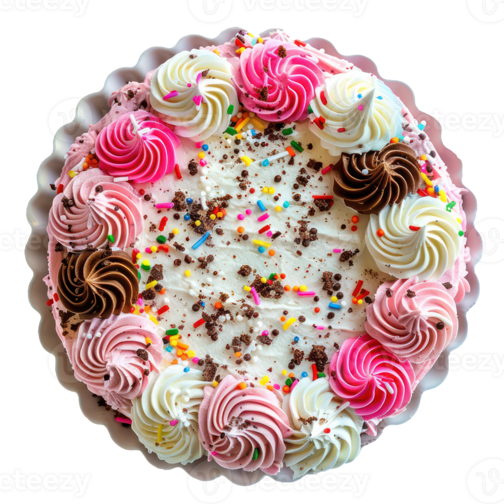 Ice-cream cake top view full length isolate on transparency background png