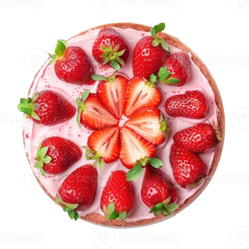 Strawberry cake top view full length isolate on transparency background png