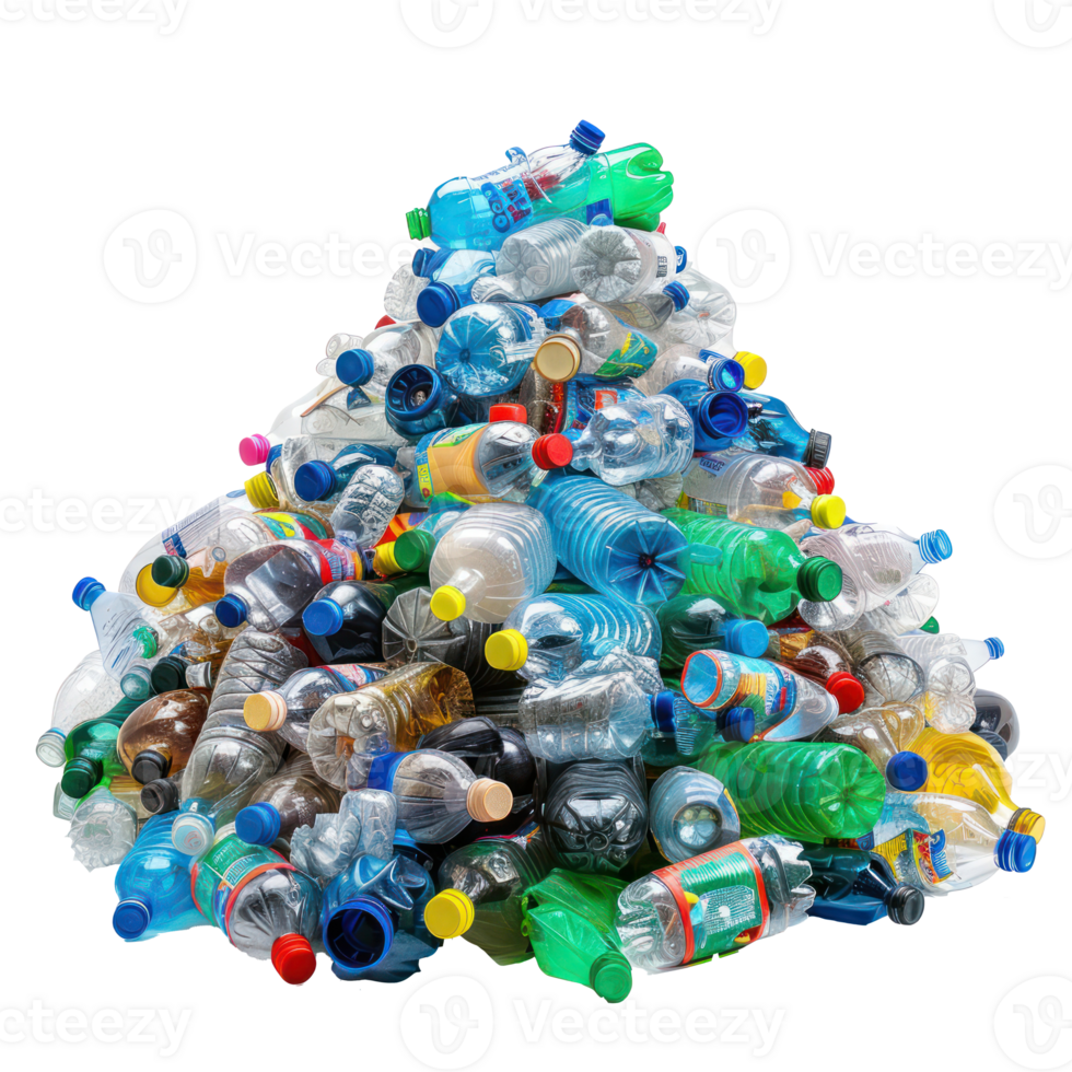 Pile of plastic trash bottle front view full length isolate on transparency background png