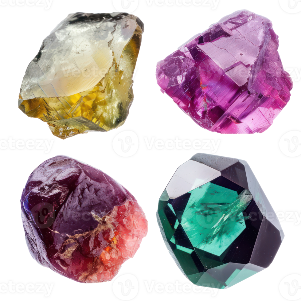 4 different shape of beautiful Gemstone stone front view isolate on transparency background png