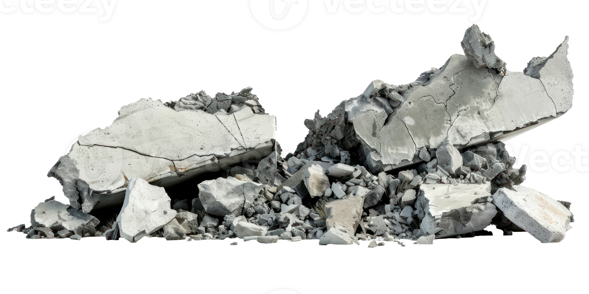 Concrete fragments of a destroyed building isolate on transparency background png