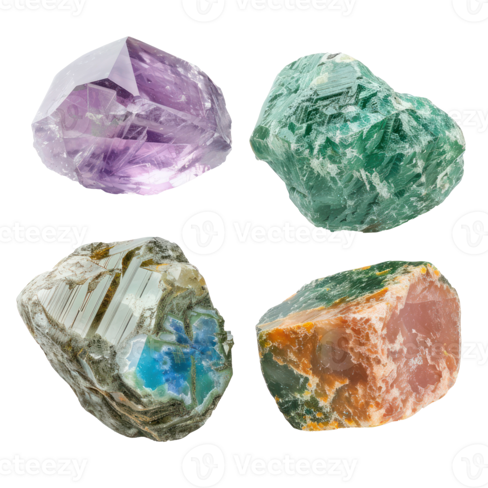 4 different shape of beautiful Gemstone stone side view isolate on transparency background png