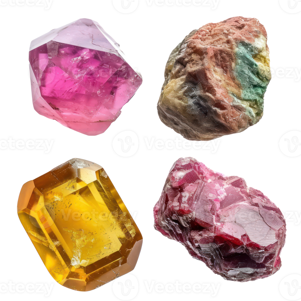4 different shape of beautiful Gemstone stone top view isolate on transparency background png