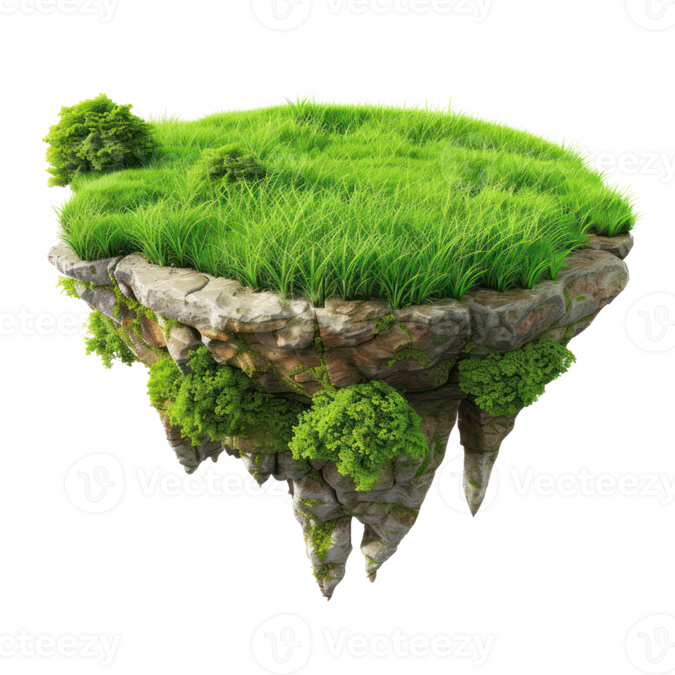 floated Green grass island isolate on transparency background png