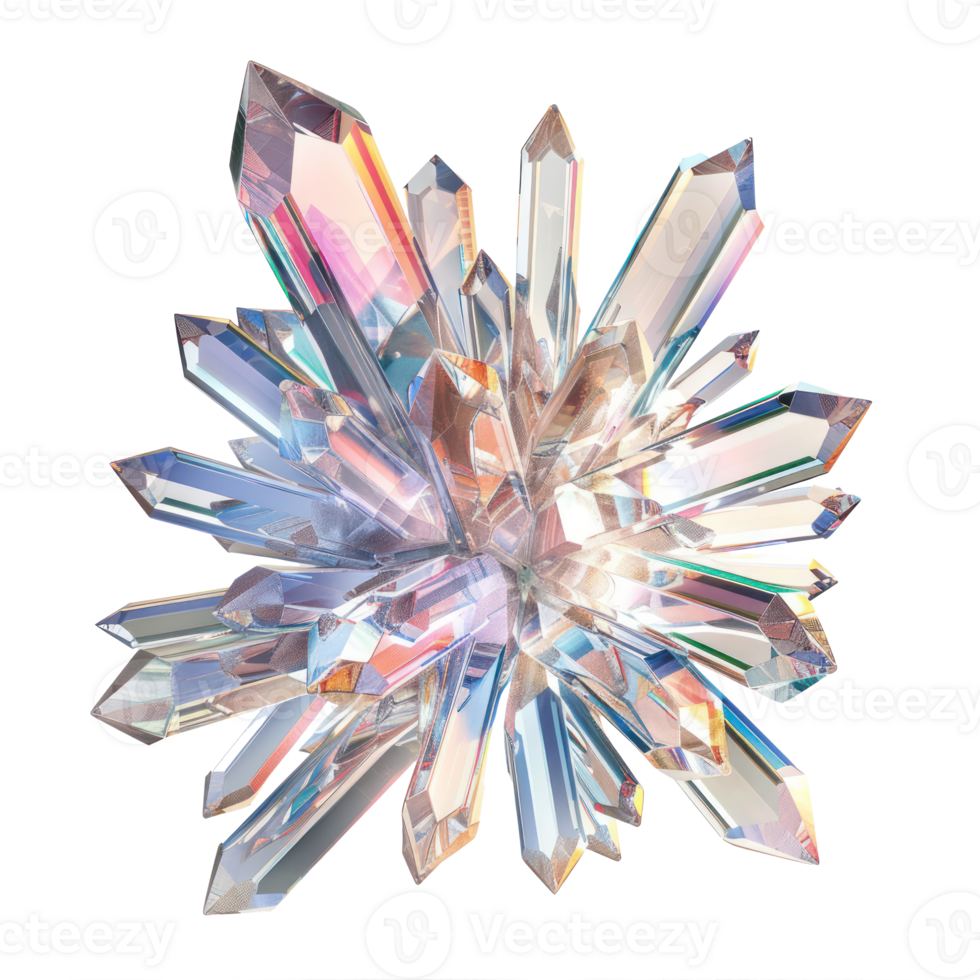 Beautiful clear crystal 3d rendering top view isolate on transparency background png