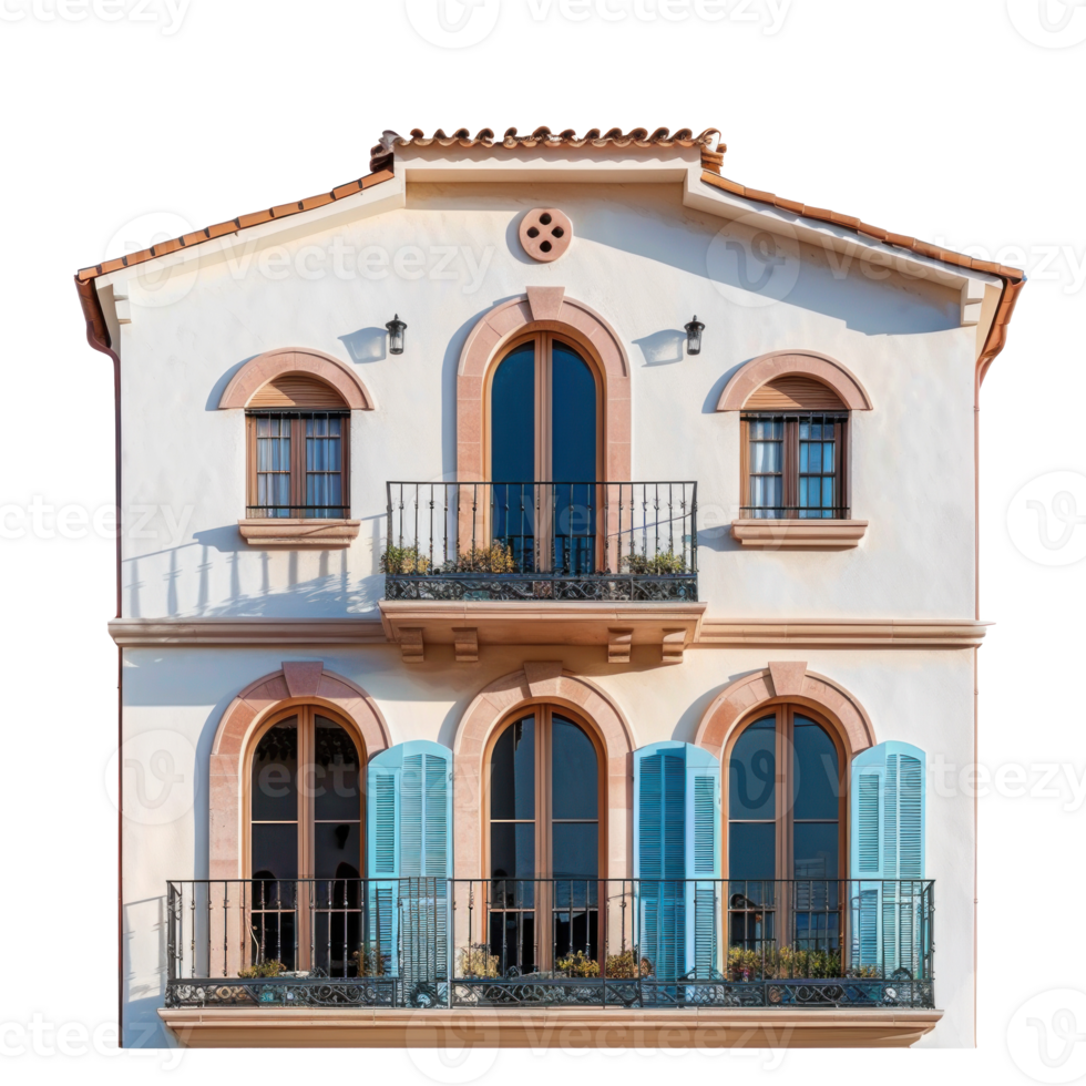 Mediterranean House front view full length isolate on transparency background png